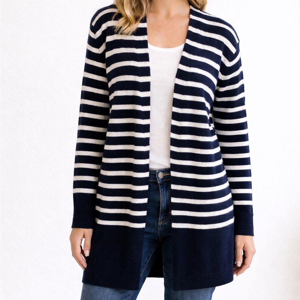 Madewell Navy and White Wool Blend Striped Cardigan size small